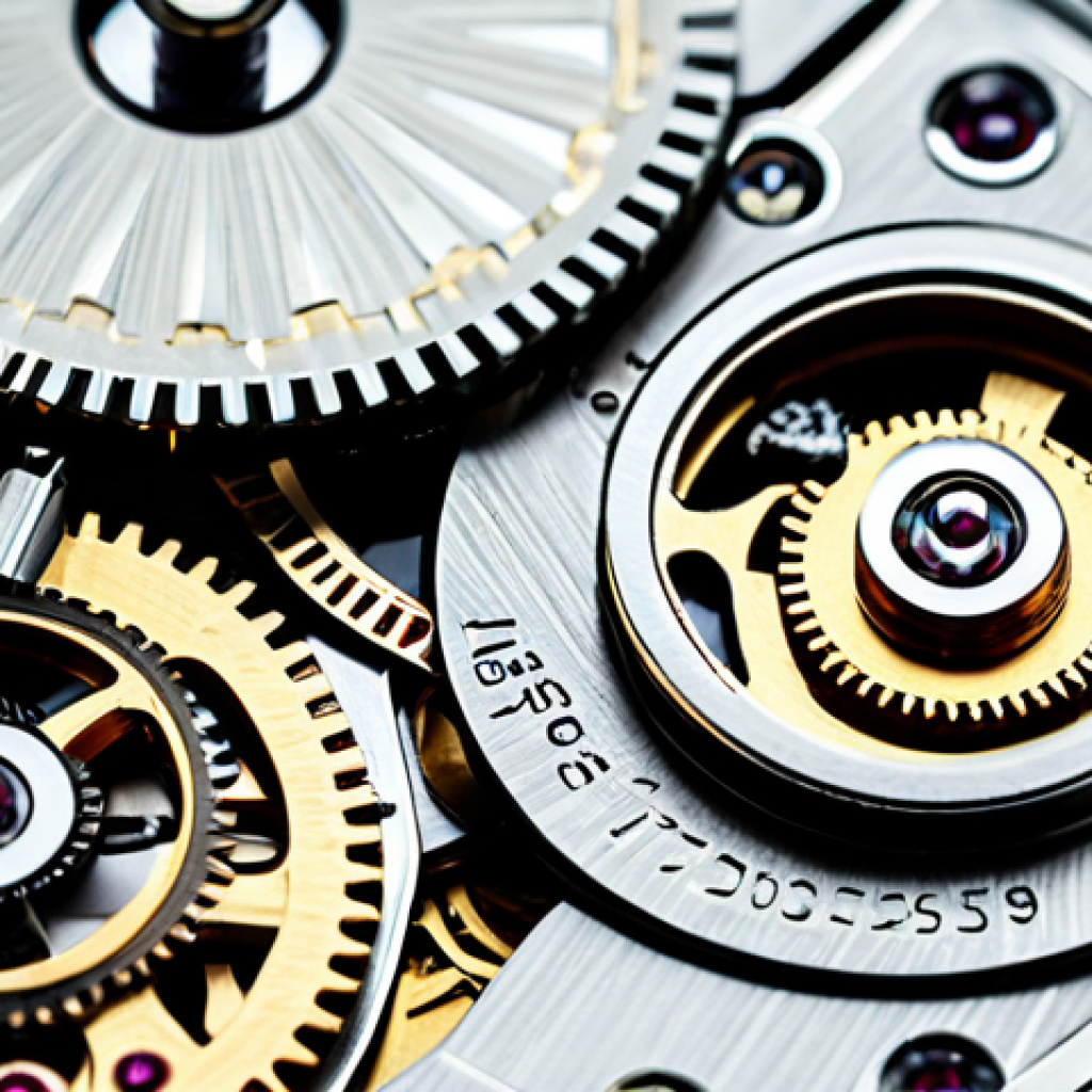 Close-up of a Watch Movement**
"Macro photograph of the intricate inner workings of a Swiss automatic watch movement, showcasing the rotor, gears, and jewels, fully clothed, appropriate content, safe for work, perfect anatomy of the watch components, professional, detailed, high resolution, well-lit, focus on the delicate mechanics, no visible human figures, family-friendly."
**