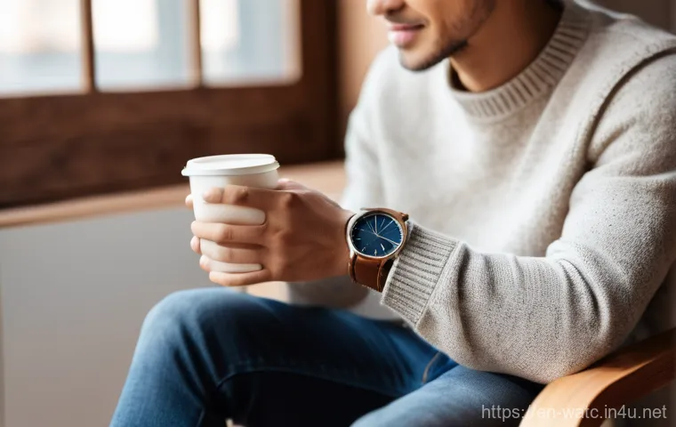 남성용 가죽 스트랩 시계 추천 - **Prompt:** An artistic, high-detail macro shot focusing on a vintage-inspired watch with a beautifu...
