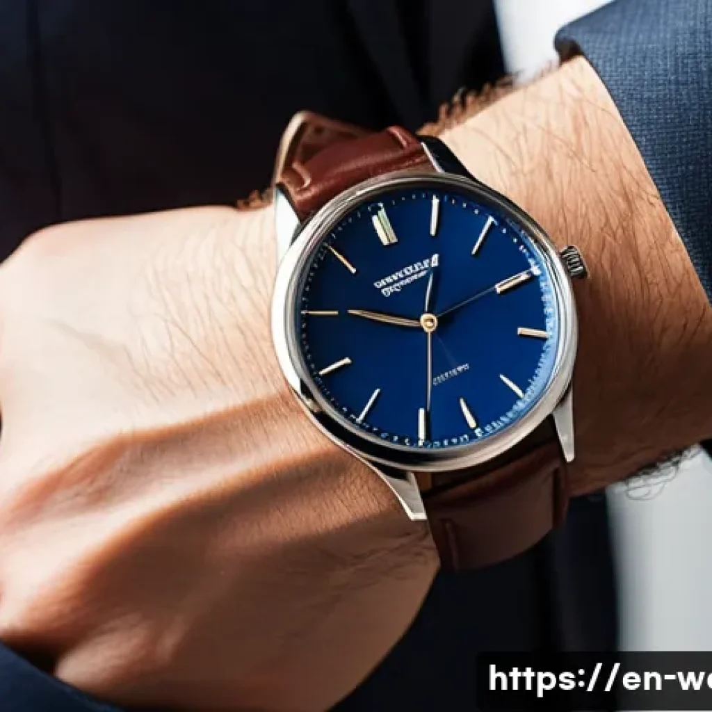 시계 스트랩 DIY 교체 가이드 - A close-up shot of a classic wristwatch with a rich, dark brown leather strap made from soft calfski...