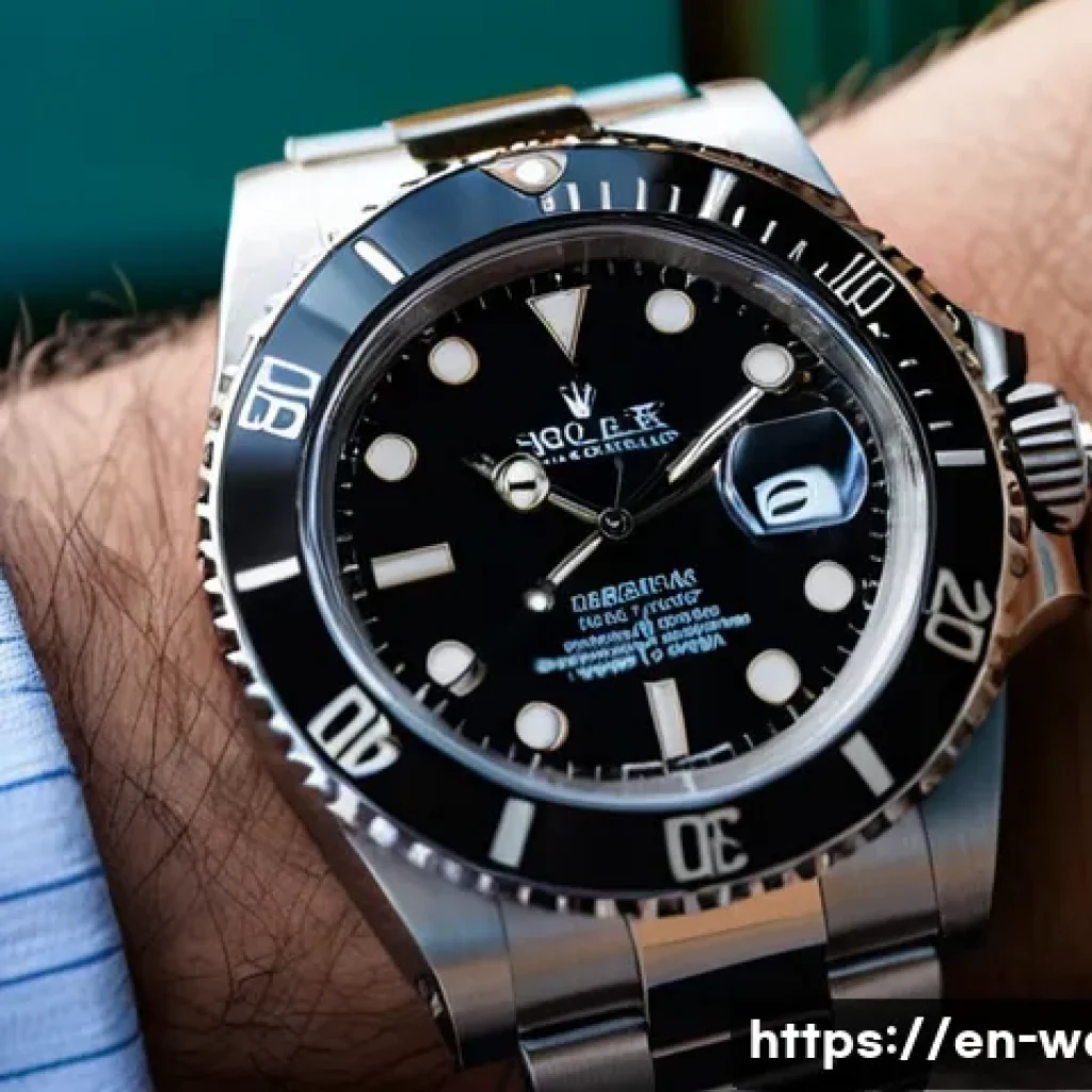 롤렉스 서브마리너 구매 가이드 - A close-up, ultra-detailed image of a Rolex Submariner 126610LN watch on a male wrist, featuring the...