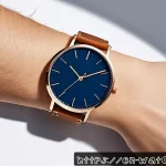 손목 둘레별 시계 사이즈 추천 - A stylish wristwatch display featuring three wrist sizes—slim, medium, and large—each wearing watche...