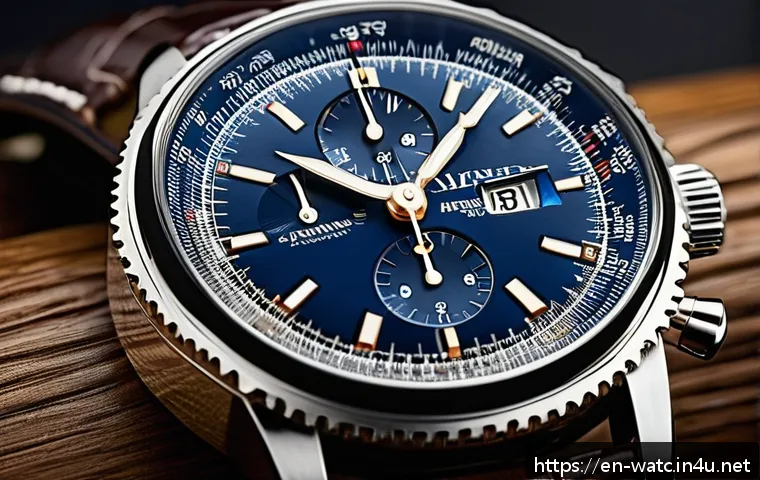 브라이틀링 네비타이머 모델 비교 - A high-resolution close-up of a luxury Navitimer wristwatch on a polished wooden surface, showcasing...