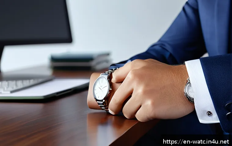 패션 시계 고르는 방법 - A stylish business professional wearing a tailored navy blue suit and crisp white shirt, showcasing ...