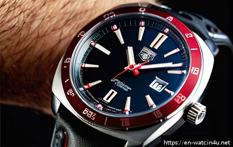태그호이어 몬자와 포뮬러1 비교 - A close-up, highly detailed image of a Tag Heuer Monza watch on a wrist, showcasing its vintage cush...